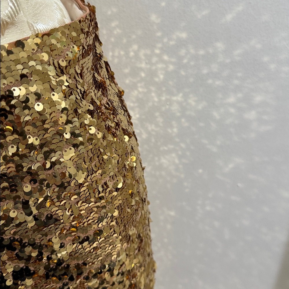 Alice + Olivia Gold Sequin Ramos Sparkly Stunner Lined Zip Fitted Pencil Skirt 6 - Picture 12 of 14